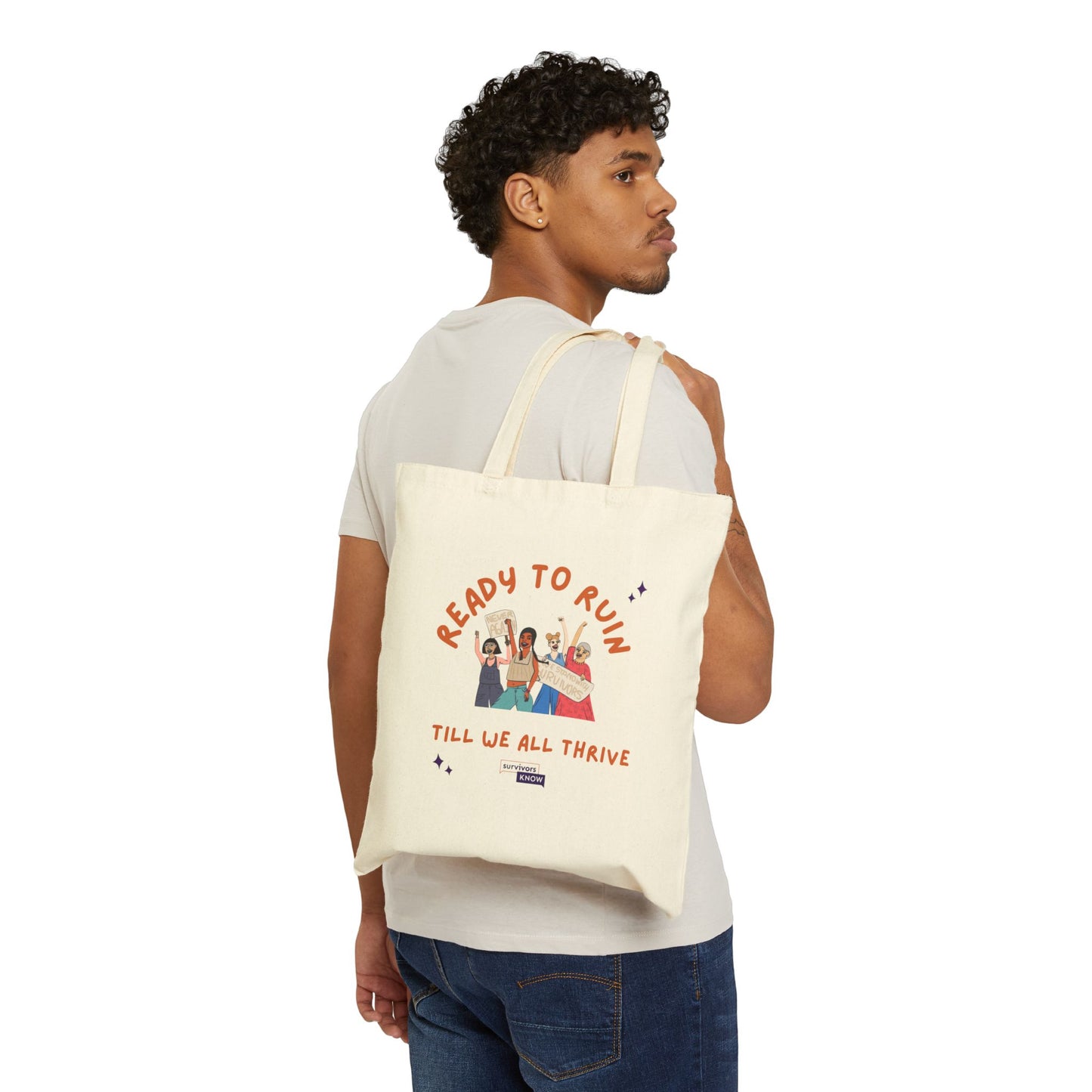 Tote Bag — "Ready to Run / Till We All Thrive" Canvas Market Tote