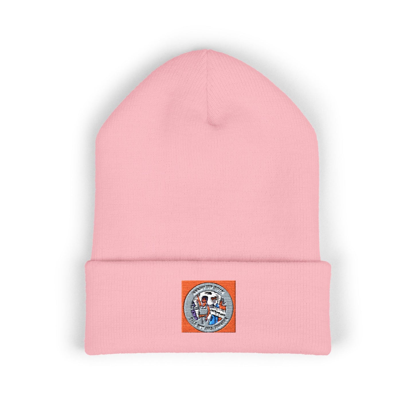 Embroidered Vintage Patch Cuffed Beanie — Retro Badge Knit Hat