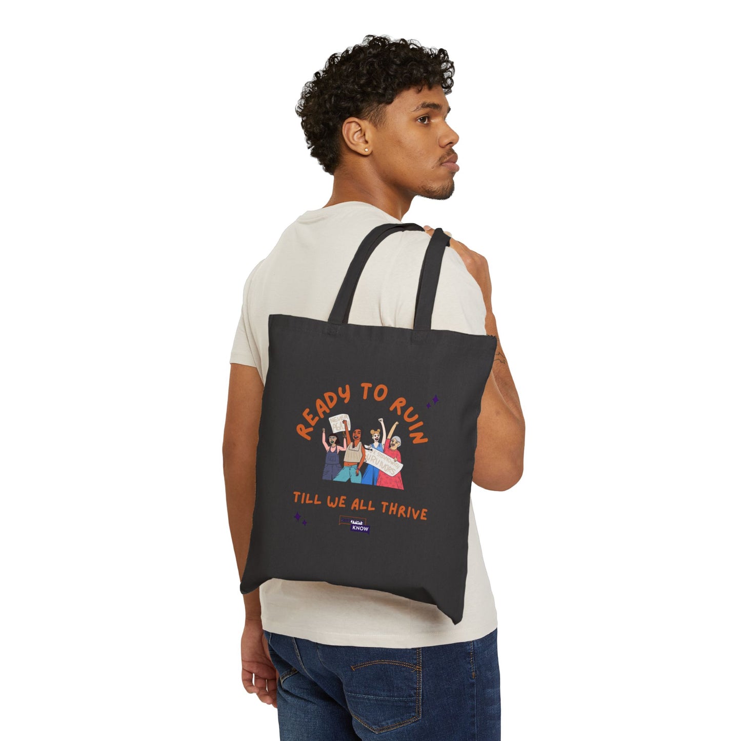 Tote Bag — "Ready to Run / Till We All Thrive" Canvas Market Tote